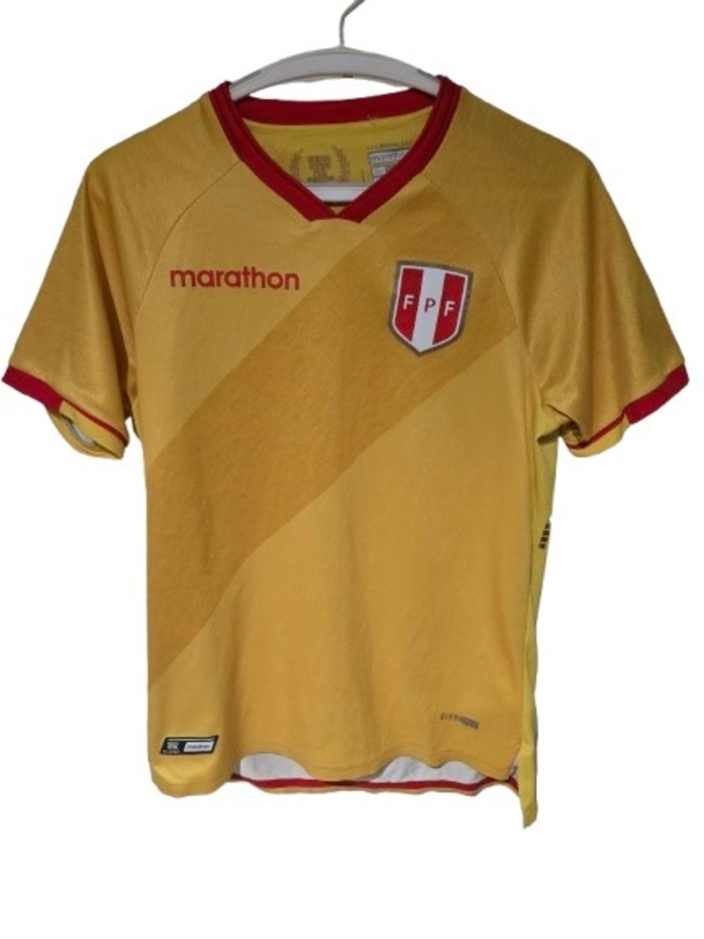 Peru National Team Marathon Away Jersey Gold Men's Small FPF Soccer Shirt